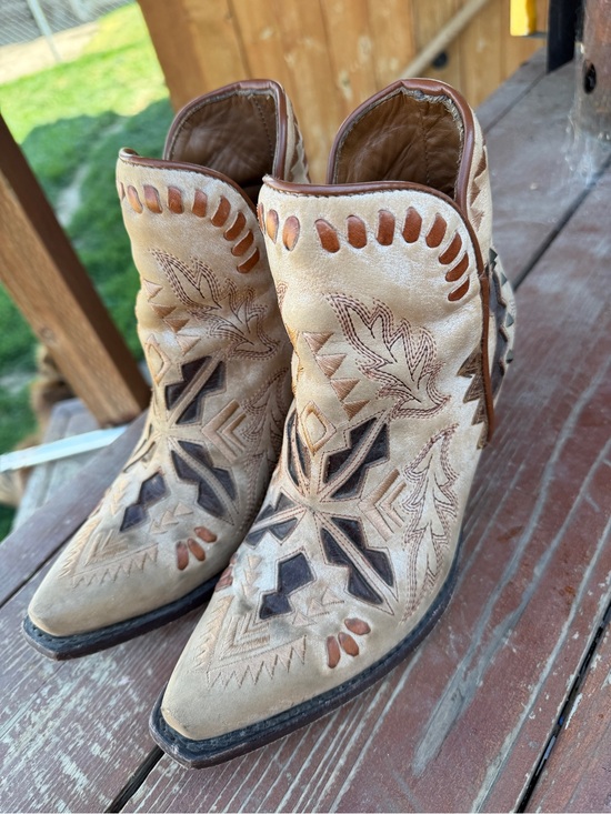 Ariat Shoes - Ariat Beige Suede Western Cutout Ankle Boots with Brown Accents